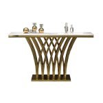 Tribesigns Gold Console Table, 150 x 29.5 x 80 cm Modern Entryway Table with Grid-Shaped Metal Base for Entrance, Hallway, Entryway, Living Room(White Faux Marble & Gold) - Image 2