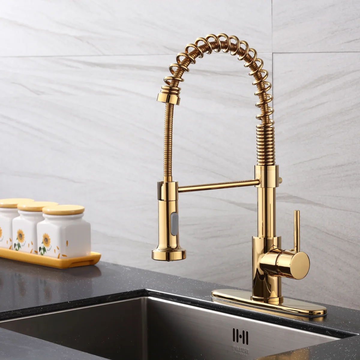 Good price Stainless Steel Material gold mixer tap Brass Material kitchen sink faucet pull out sprayer kitchen faucet - Image 1