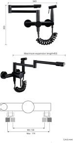 SJQKA-Wall Mounted Kitchen Tap, 304 Stainless Steel Material, Cold and Hot Dual Function Folding, Rotatable, with Spray Gun (Brushed Nickel) - Image 6