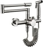 SJQKA-Wall Mounted Kitchen Tap, 304 Stainless Steel Material, Cold and Hot Dual Function Folding, Rotatable, with Spray Gun (Brushed Nickel) - Image 8
