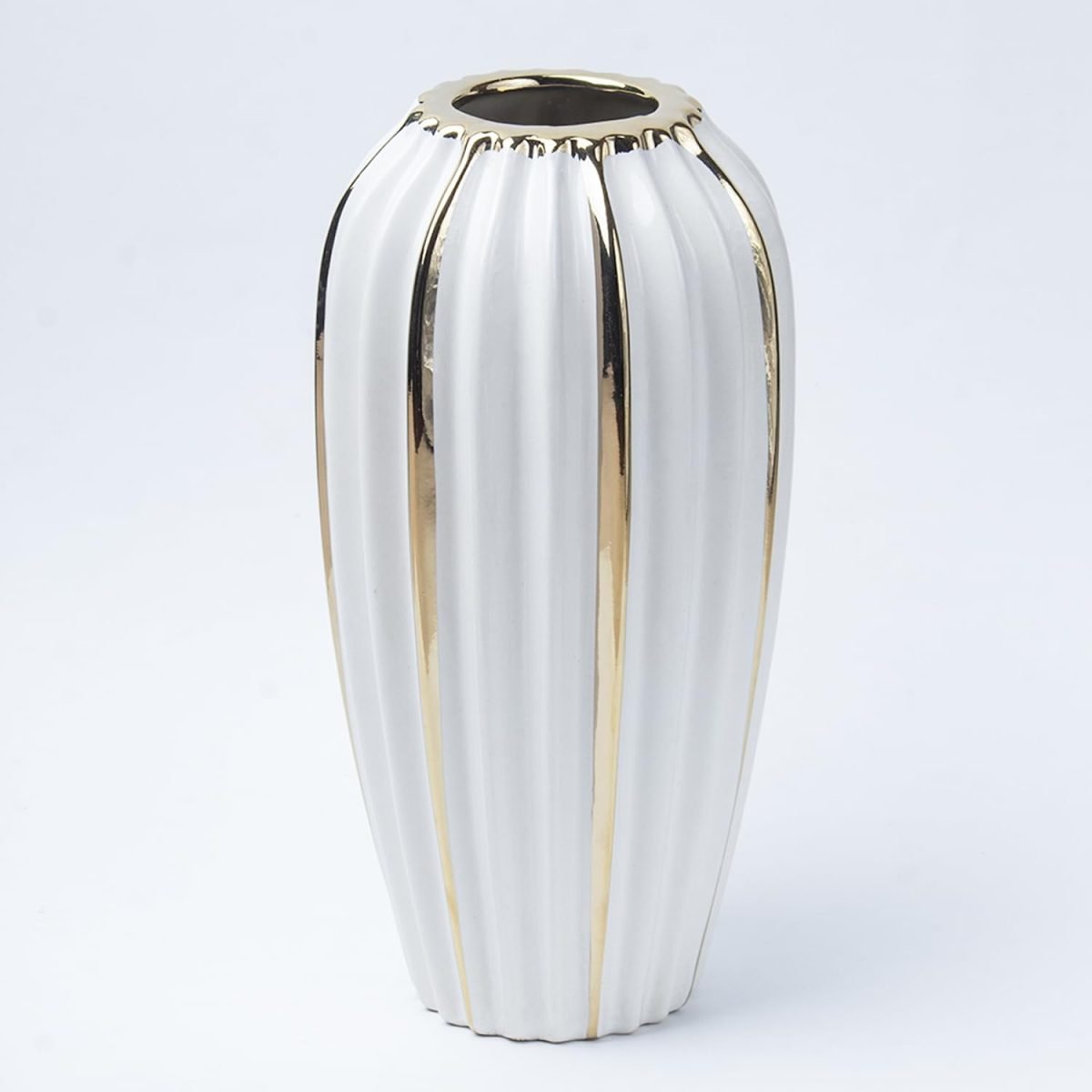 Market99 Grey Ceramic Vase - Ribbed Design, Flower Holder | Vase for Flower Pot, Gift, Home Decor, Bedroom, Office, Living Room, Aesthetic - Image 3