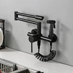 SJQKA-Wall Mounted Kitchen Tap, 304 Stainless Steel Material, Cold and Hot Dual Function Folding, Rotatable, with Spray Gun (Brushed Nickel) - Image 7
