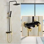 Shower Set Shower Set Pressurized Top Spray Lift Shower System Copper Shower Faucet Shower Set Black Gold Three Gears Bathroom Shower Water Supply Bathroom