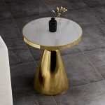 Marble Coffee Table, Round Coffee Table, Sofa Side Table, Metal Base, Stainless Steel Gilded Frame, Suitable for Home Decoration, Living Room, Bedroom, Balcony - Image 3