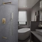IRIBER Champagne Bronze Rain Shower System with 3 Function Waterfall Spout Gold Shower Faucet Set Includes 12" Shower Head and Brushed Brass Shower Trim Kit (Valve Included) - Image 6