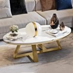 Oval Marble Coffee table Elliptical Modern Natural Marble Countertop Coffee Table, Irregular Geometric Wrought Iron Tea Table, Small Apartment Living Room Home Office, Gold 120cm*60cm - Image 4