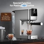 Espresso Machine, 20 Bar Espresso Maker Milk Frother & LCD Panel, Hot & Iced Coffee Machine, Stainless Steel Espresso Coffee Machine with 41oz Water Tank for Cappuccino, Latte - Image 3