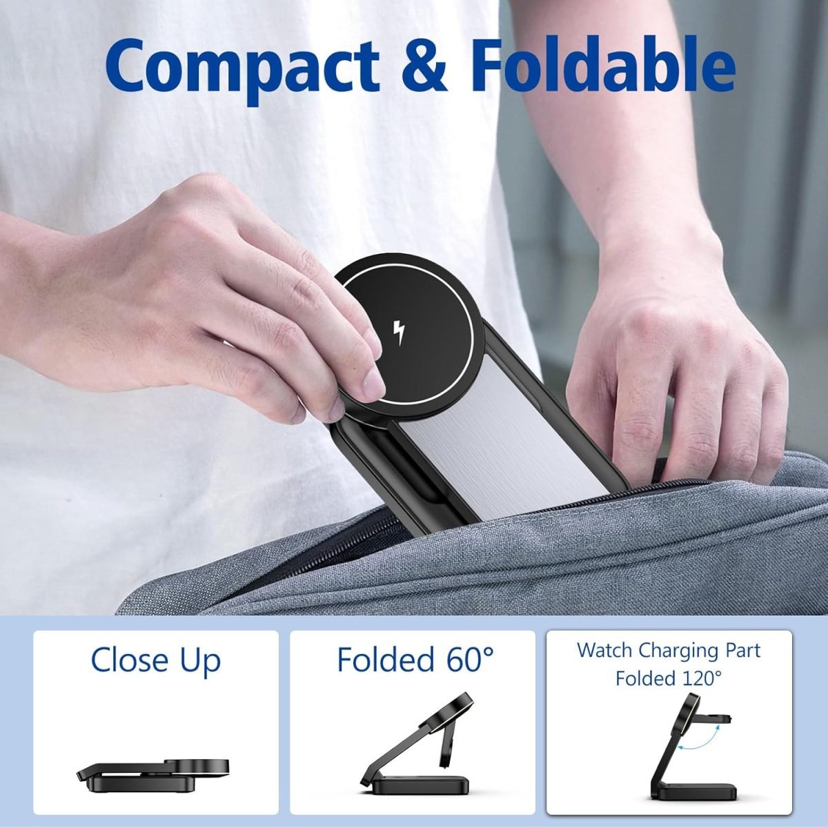 Mag safe Charger Stand 3 in 1, 15W Mag safe Charging Stand Foldable for iPhone 15 Pro Max/14/13, Magnetic Portable Charger Travel for Apple Watch Series 8, Apple Wireless Charger for Airpods pro 2nd - Image 2