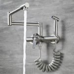 SJQKA-Wall Mounted Kitchen Tap, 304 Stainless Steel Material, Cold and Hot Dual Function Folding, Rotatable, with Spray Gun (Brushed Nickel) - Image 4