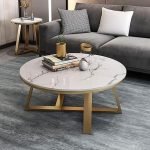 CREATIVE SKILLS Double-Layer Marble-Look Coffee Table with Metal Storage in The Round Shape That is Perfect for a Living Room (Gold & White Tx) - Image 3
