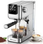 Espresso Machine, 20 Bar Espresso Maker Milk Frother & LCD Panel, Hot & Iced Coffee Machine, Stainless Steel Espresso Coffee Machine with 41oz Water Tank for Cappuccino, Latte