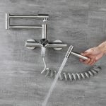 SJQKA-Wall Mounted Kitchen Tap, 304 Stainless Steel Material, Cold and Hot Dual Function Folding, Rotatable, with Spray Gun (Brushed Nickel) - Image 3