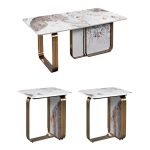 Italian Minimalist Stone Coffee Table Luxury Style Rectangular Stone Table Stainless Steel - Image 4