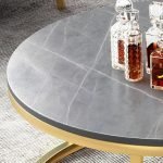 Nesting Round Low Coffee Table with Drawers - Gold Table Base + Slate, for Small Spaces - Home, Living Room, Apartment, E, 80+60cm (F 80+60cm) - Image 4
