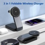 Mag safe Charger Stand 3 in 1, 15W Mag safe Charging Stand Foldable for iPhone 15 Pro Max/14/13, Magnetic Portable Charger Travel for Apple Watch Series 8, Apple Wireless Charger for Airpods pro 2nd