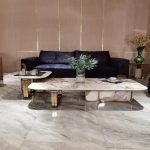 Italian Minimalist Stone Coffee Table Luxury Style Rectangular Stone Table Stainless Steel - Image 2