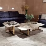 Italian Minimalist Stone Coffee Table Luxury Style Rectangular Stone Table Stainless Steel