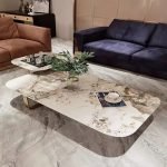 Italian Minimalist Stone Coffee Table Luxury Style Rectangular Stone Table Stainless Steel - Image 3