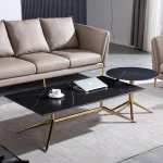 Hebena Modern Coffee Table,Faux Marble Top Rectangular Coffee Table with Golden Metal Frame,Living Room Coffee Table Living Room Centre Table (Color : White, Size : 120x60x42cm) - Image 2