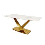 Furnish 365 Valeo Top Polar White Sintered Stone Gold Dining Table - Image 3