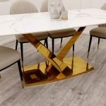 Furnish 365 Valeo Top Polar White Sintered Stone Gold Dining Table