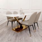 Furnish 365 Valeo Top Polar White Sintered Stone Gold Dining Table - Image 2