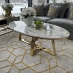 Oval Marble Coffee table Elliptical Modern Natural Marble Countertop Coffee Table, Irregular Geometric Wrought Iron Tea Table, Small Apartment Living Room Home Office, Gold 120cm*60cm