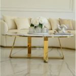 Oval Marble Coffee table Elliptical Modern Natural Marble Countertop Coffee Table, Irregular Geometric Wrought Iron Tea Table, Small Apartment Living Room Home Office, Gold 120cm*60cm - Image 3