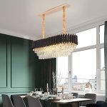 ectangle K9 Crystal Chandelier Lighting 3-Tier Gold Rectangular Pendant Light Fixture 8-Lights Modern Linear Chandelier Fixture for Dining Room Living Room-Gold 80cm [Energy Class A++]