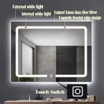 Horizontal LED Bathroom Silvered Vanity Mirror with Touch Button,IP54 Waterproof Power White Light/Warm Light Make-up Mirror - Image 6