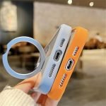 Rotating Metal Magnetic Stand Phone Case for iPhone 15 ProMax 14 13 Pro Max 15Pro Wireless Charge Clear Hard Cover,Orange,for iPhone 14 - Image 2