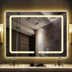 Horizontal LED Bathroom Silvered Vanity Mirror with Touch Button,IP54 Waterproof Power White Light/Warm Light Make-up Mirror