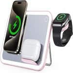 3 in 1 Mirror Foldable Charging Station for Apple Products, Fast Wireless Charger Travel Dock Adapter&Light Compatible with iPhone 15/14/13/12/11/XS,for iWatch Ultra/9/8/7/6/SE/5,Air pods 3/2/Pro/2