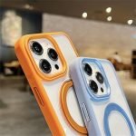 Rotating Metal Magnetic Stand Phone Case for iPhone 15 ProMax 14 13 Pro Max 15Pro Wireless Charge Clear Hard Cover,Orange,for iPhone 14 - Image 3