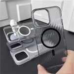 Corrugated Pattern Magnetic Wireless Charge Case For iPhone 15 14 13 Pro Max Transparent Hard PC Cover,For iPhone 14 PRO MAX,Matte Transparent