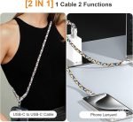 UOEPOWA [2 in 1] USB-C to USB-C Cable + Phone Lanyard for Travel, 3.94ft 60W High Speed USB C Charger Cable, Data Transfer Cord, 7mm Thick Mobile Phone Strap, Crossbody Phone Lanyard for iphone 15 etc - Image 4