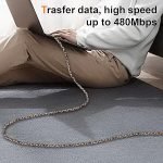 UOEPOWA [2 in 1] USB-C to USB-C Cable + Phone Lanyard for Travel, 3.94ft 60W High Speed USB C Charger Cable, Data Transfer Cord, 7mm Thick Mobile Phone Strap, Crossbody Phone Lanyard for iphone 15 etc - Image 3