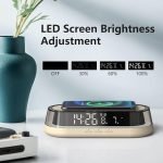 VOILEIPAGI Wireless Charging Digital Alarm Clock 15W, RGB Night Light, Snooze, 12/24H, 3-Level Brightness, Dual Alarm Clock for Heavy Sleepers, Bedroom Bedside Clock - Beige - Image 3