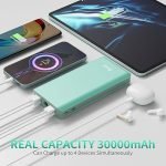 BONAI Portable Charger, 30000mAh Capacity External Battery Pack with Flashlight & 4-USB Outputs & Dual Inputs & 2 8-Pin Cables, Power Bank Fast Charging for iPhone Android Phone iPad etc-Green - Image 3