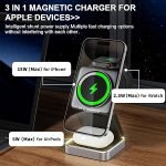 3 in 1 Magnetic Wireless Charging Station Portable Foldable Charging Stand Compact 3 in 1 Travel Charger 15W for iPhone 12-16 Series 2.5W for Apple Watch 5W for AirPods - Image 2