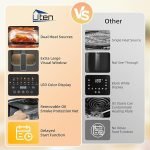 Uten Dual Blaze Air Fryer 5.5L Visual Window, Color Screen, 14 Pre Menus, Delayed Start, Stainless Oil Net, 2 Fast Heaters Independently Controllable, No Flip Food, Oil Free, Enery Save, Fast Cooking - Image 4