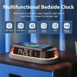 VOILEIPAGI Wireless Charging Digital Alarm Clock 15W, RGB Night Light, Snooze, 12/24H, 3-Level Brightness, Dual Alarm Clock for Heavy Sleepers, Bedroom Bedside Clock - Beige - Image 6