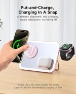 3 in 1 Mirror Foldable Charging Station for Apple Products, Fast Wireless Charger Travel Dock Adapter&Light Compatible with iPhone 15/14/13/12/11/XS,for iWatch Ultra/9/8/7/6/SE/5,Air pods 3/2/Pro/2 - Image 4