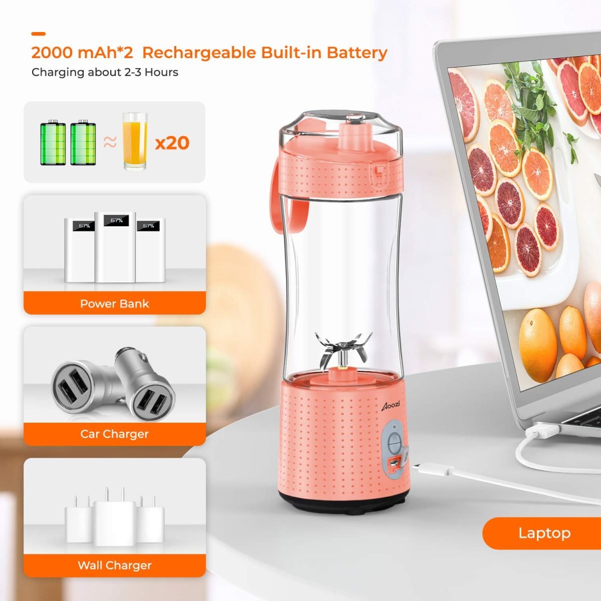 Portable Blenders, Personal Size Blender Smoothies and Shakes, Mini Blender 4000 mAh USB Rechargeable with Six Blades, Handheld Blender Sports,Travel - Image 9