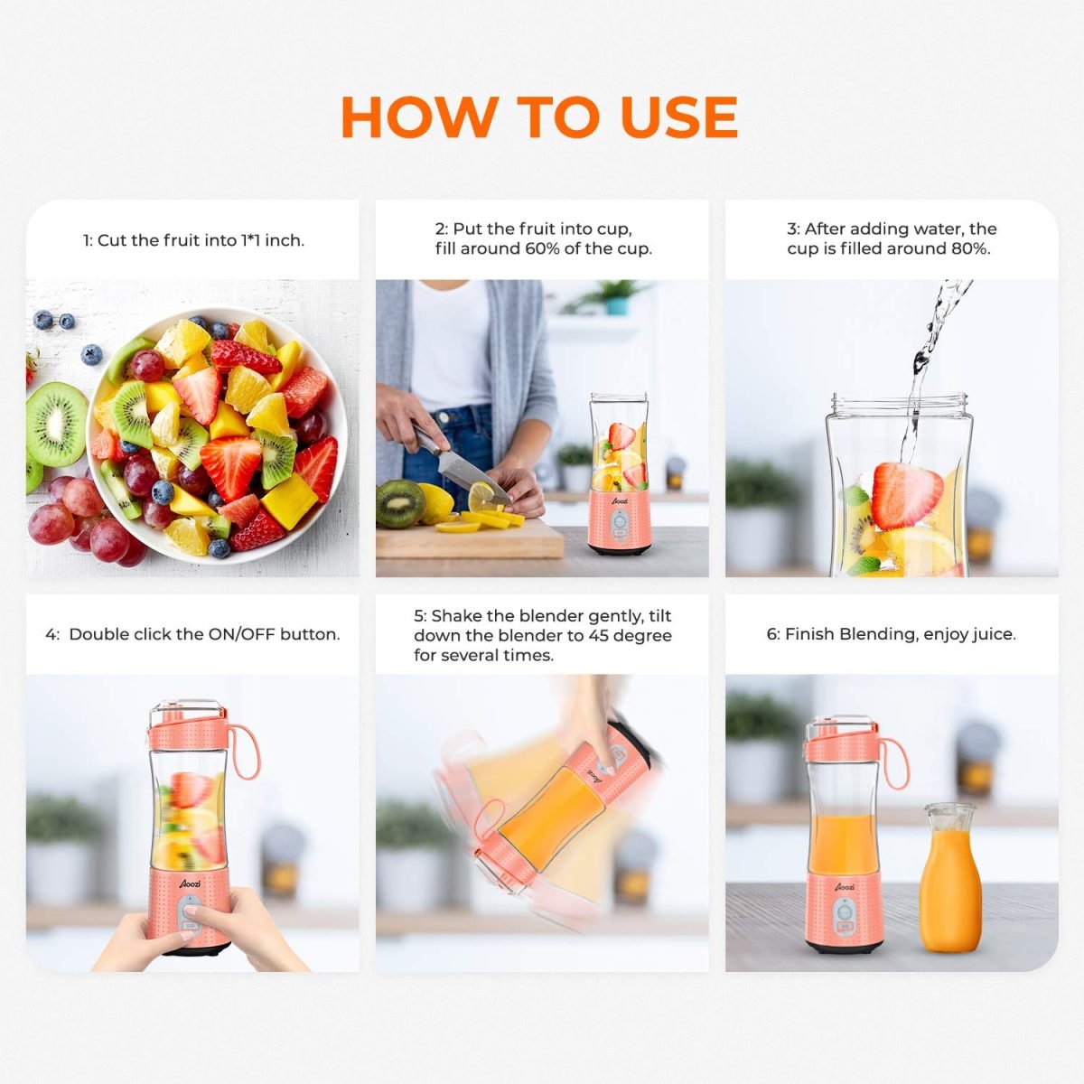 Portable Blenders, Personal Size Blender Smoothies and Shakes, Mini Blender 4000 mAh USB Rechargeable with Six Blades, Handheld Blender Sports,Travel - Image 8
