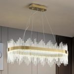 Modern Crystal Chandelier,Flush Mount Chandelier LED Gold Pendant Light Ceiling Light Fixture Hanging Lamp for Kitchen Living Room Bedroom Hallway Staircase [Energy C