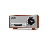 Victrola Bluetooth Analog Clock Stereo with FM Radio and USB Charging, Mahogany