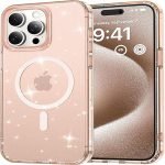 R-fun Crystal Glitter Magnetic Clear Case for iPhone 13 Pro Max, [Anti-Yellowing] [Military Grade Protection] Compatible with iPhone 13 Pro Max (6.7"), Glitter Rose Gold