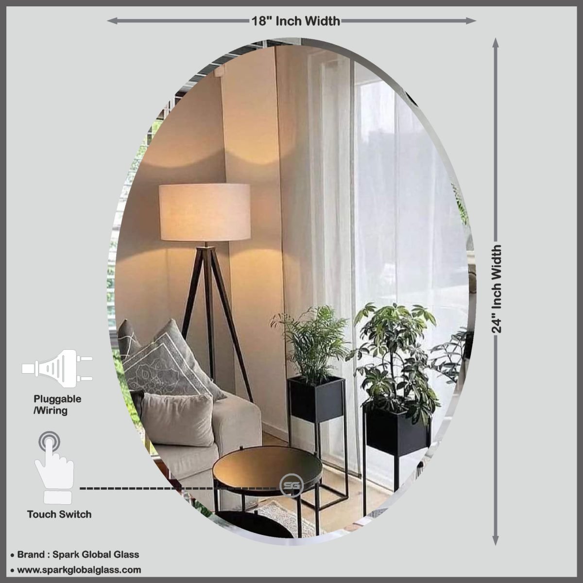 Spark Global Glass Oval Led Mirror with Sensor Dual light for Bathroom,Bedroom,Living Room,Washbasin - Image 4