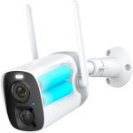 MPW Outdoor Surveillance Camera Battery 10000 mAh, 1080P Wireless Outdoor WLAN IP Camera with PIR Motion Sensor, 10 m IR Night Vision, IP65 Waterproof, 2-Way Audio, Spotlight, Cloud/SD Storage